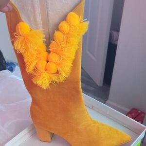 Yellow Suede Women's Boots with Fringe